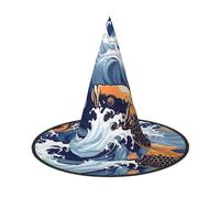 HJTRW Women's Witch Hat Oversized Witches Hats Carp with Wave Patterned Halloween Wizard Hat Party Cosplay Costume Accessory, Black, 1