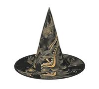 HJTRW Women's Witch Hat Oversized Witches Hats Flying Dragon Painting Halloween Wizard Hat Party Cosplay Costume Accessory, Black, 2 PCS