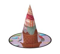 HJTRW Women's Witch Hat Oversized Witches Hats Many colored ice cream Halloween Wizard Hat Party Cosplay Costume Accessory