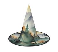 HJTRW Women's Witch Hat Oversized Witches Hats Mountain birds watercolor Halloween Wizard Hat Party Cosplay Costume Accessory