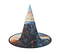 HJTRW Women's Witch Hat Oversized Witches Hats New York City Skyline Halloween Wizard Hat Party Cosplay Costume Accessory, Black, 2 PCS