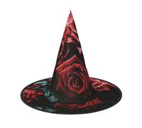 HJTRW Women's Witch Hat Oversized Witches Hats Red and black rose Halloween Wizard Hat Party Cosplay Costume Accessory