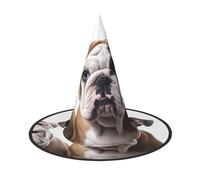 HJTRW Women's Witch Hat Oversized Witches Hats Two Cute Bulldog Dogs Halloween Wizard Hat Party Cosplay Costume Accessory