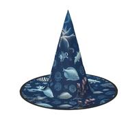 HJTRW Women's Witch Hat Oversized Witches Hats Underwater Marine Life Halloween Wizard Hat Party Cosplay Costume Accessory, Black, 1