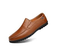 HJUGHPN Formal Shoes For Men Genuine Leather Men Shoes Casual Luxury Brand Mens Loafers Moccasins Breathable Slip on Boat Shoes(Red brown,10)