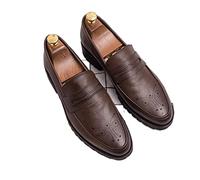 HJUGHPN Formal Shoes For Men Men Leather Shoes Slip-On Casual Leather Soft Man Shoes Thick Bottom Flat Classic Design(Brown,8.5)