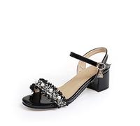 HJUGHPN Heels Elegant Black And White Women's Sandals, Square Heels Office Shoes(Schwarz,4)