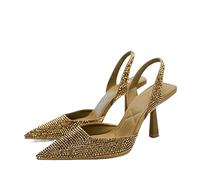 HJUGHPN Heels Women's Slingbacks, Pointy Party Sandals, Black, Gold, Spring(Gold,5.5 UK)