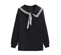 HJUGHPN Ladies Blouses Spring Sailor Collar Chiffon Shirt BustLoose Simple Long-Sleeved Striped Pullover Top(XXXXXXXX-Large) Schwarz