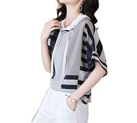 HJUGHPN Ladies Blouses Stripe Printed Half Sleeve T-Shirt Hoodie Women's Chiffon Lace Loose Street Top(XL)