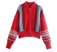 HJUGHPN Ladies Cardigan Sweaters Women's Autumn Fashion Knitted Loose Jacquard Long Sleeve Lapel Zipper Cardigan Sweater Tops(M)