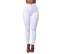 HJUGHPN Ladies Trousers Solid Color Skinny Jeans Women's White Black High Waist Bottoming Jeans Sexy Trousers Women Casual Pencil Pants Denim Jeans(White,Small)