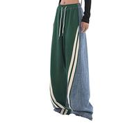 HJUGHPN Ladies Trousers Women's Autumn and Winter high Waist hit Salad Rope lace up Sweatpants High Street Wide Leg Straight Leg Women's Trousers.(Green,M)