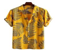 HJUGHPN Mens Shirts Men's Leaf Pattern Floral Shirts Men's Short Sleeve Lapel Print Shirts for Men(L)