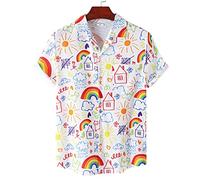 HJUGHPN Mens Shirts Men's Travel Shirt Short Rainbow Doodle Background Print Summer Top Vacation Beach(XL)