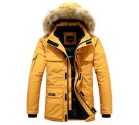 HJUGHPN Puffer jacket mens Men's Winter Hooded Down Jacket With Fur Windbreaker Warm Padded Coat Parker(Yellow,L)