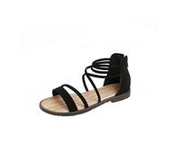 HJUGHPN Sandals For Women Sandals Women Low-top Thick Heel Version Casual Soft Bottom Rear Zipper Flat Bottom Cross Strap(Schwarz,6.5 UK)