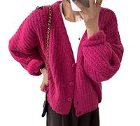 HJUGHPN Sweater Women Autumn Women's Dress, Casual Cardigan, Solid Color, Mohair Knitting Cardigan(Red)