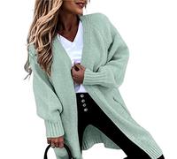HJUGHPN Sweater Women Women Knitt Cardigan Solid Color Jackts Autumn Winter Long Coats Soft Warm Long Sleeve Pocket Sweater Long Coat(Peppermint Green,L)