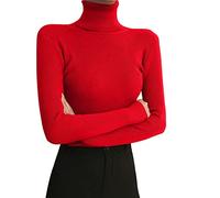 HJUGHPN Sweater Women Womens Turtleneck Long Sleeved Leggings Autumn Winter Tight Knit Sweater with A Slim Black Pullover Underneath The Lapel(Red)