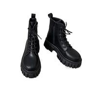 HJUGHPN Womens Boots Women's Shoes Thick Sole Lace-up Side Zippers Leather High Heel Chunky Short Boot for Female(Schwarz,Size 38(foot 24cm))
