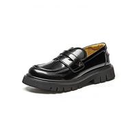 HJUGHPN Womens Shoes Platform Penny Loafers Women Genuine Cow Leather Round Toe Heart Pattern Slip On Ladies Chunky Shoes Handmade(Schwarz,6.5)