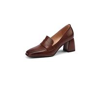 HJUGHPN Womens Shoes Spring Women Shoes LEISURE Women Slip-On Pumps high Heels Square Toe Heels Shoes Women(Brown,5.5 UK)