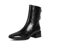HJUGHPN Womens Shoes Women Boots Square Toe Zipper Mid Square Heel Short Ladies Boots Office Lady Gentle Solid Color(Schwarz,5.5 UK)