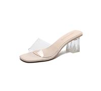 HJUGHPN Womens Slippers Crystal Clear Transparent Slippers Female Shoes Middle Heels Comfortable Summer Women Shoes Woman Fashion Cool Slides(5)