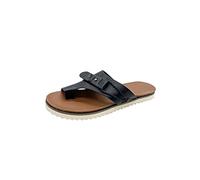 HJUGHPN Womens Slippers Summer Fashion Toe Ring Shoes Leather Flat Slides with Belt Design Flip Flops Stylish Sandals for Women(Schwarz,8.5 UK)