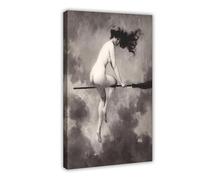 HJUKKM Witch On Broom Departure For The Sabbath Albert Joseph Penot Canvas Poster Wall Art Decor Print Picture Paintings for Living Room Bedroom Decoration 12x18inch(30x45cm)