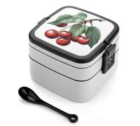 HJUL Bento Box Adult Lunch Box Cherry on Branch Lunch Containers Double Layer Lunch Boxes Stackable Bento Lunch Box with Compartments Leak-Proof Lunchbox for Work Picnics Travel
