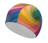 HJUL Swim Caps for Women Fabric Swimming Cap Rainbow Colored Swirl Swim Hat Comfy Bathing Cap Keeps Hair Clean Breathable Soft Non-Slip Swimming Hat for Long and Short Hair, style-2