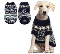 Hjumarayan Boho Dog Jumper - Winter Sweater for Small Medium Large Dogs, Thick Warm Knitted Dog Clothes with Harness Hole, Stretch Fit for Cold Weather Walks, Navy Blue XL
