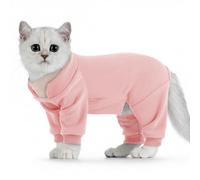 Hjumarayan Cat Onesie, Cats Recovery Suit, Cat Overgrooming Suit with Legs, Sticky Hair Suit Post Surgery, Full Coverage Warm Fleece Dress to Stop Licking, Pink M