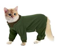 Hjumarayan Cat Overgrooming Suit, Cats Recovery Suit, Cat Onesie with Legs, Sticky Hair Suit Post Surgery, Full Coverage Warm Fleece Dress to Stop Licking, Army Green XXL