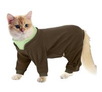 Hjumarayan Cat Recovery Suit, Cats Overgrooming Suit with Legs, Cat Onesie Sticky Hair Suit Post Surgery, Full Coverage Warm Fleece Dress to Stop Licking, Brown XS