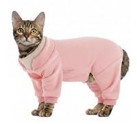 Hjumarayan Cat Recovery Suit, Cats Overgrooming Suit with Legs, Cat Onesie Sticky Hair Suit Post Surgery, Full Coverage Warm Fleece Dress to Stop Licking, Pink S