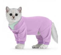 Hjumarayan Cat Recovery Suit, Cats Overgrooming Suit with Legs, Cat Onesie Sticky Hair Suit Post Surgery, Full Coverage Warm Fleece Dress to Stop Licking, Purple XS