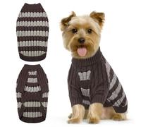 Hjumarayan Chihuahua Jumper - Warm Winter Dog Jumper with Harness Hole Stylish Stripe Knit Sweater Coat Stretchy Clothes Fit for Jack Russell Shih Tzu, Coffee S