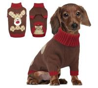 Hjumarayan Christmas Dog Jumper - Festive Reindeer & Tartan Knit, Thick & Warm with Leash Hole, High Neck, Ideal for Maltese, Bichon Frise, Mini Dachshund, Brown M