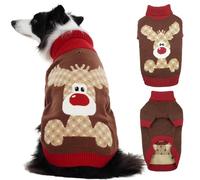 Hjumarayan Christmas Dog Jumper - Festive Reindeer & Tartan Knit, Thick & Warm with Leash Hole, High Neck, Ideal for Border Collie, Small Female Golden Retriever, Aussie Shepherd, Brown XXL
