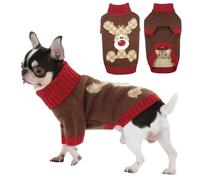 Hjumarayan Christmas Dog Jumper - Festive Reindeer & Tartan Knit, Thick & Warm with Leash Hole, High Neck, Ideal for Pomeranian, Yorkshire Terrier, Toy Poodle, Brown S