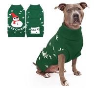 Hjumarayan Dog Christmas Jumper - Cosy Snowman Jumper Medium, Coat Warm Winter Sweater with Harness Hole Clothes for Chunky Frenchie, Green XL