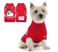 Hjumarayan Dog Christmas Jumper - Cosy Snowman Jumper Small, Warm Winter Sweater with Harness Hole for Pomeranian, Mini Dachshund, Red S