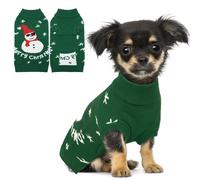 Hjumarayan Dog Christmas Jumper - Cosy Snowman Jumper Small, Warm Winter Sweater with Harness Hole for Chihuahua, Jack Russell, Yorkshire, Green XS