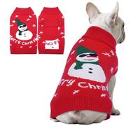 Hjumarayan Dog Christmas Jumper - Cosy Snowman Jumper Small, Warm Winter Sweater with Harness Hole for Shih Tzu, Slim Pug, Red M