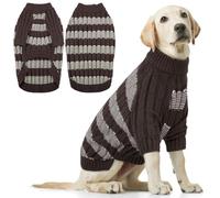 Hjumarayan Dog Jumper Large - Warm Winter Dog Jumper with Harness Hole, Stylish Striped Knitted Sweater Coat, Stretchy Clothes Fit for Pit Bull, Lean Lab, Coffee XXL