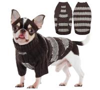 Hjumarayan Dog Jumper Small- Warm Winter Dog Jumper with Harness Hole, Stylish Striped Knitted Sweater, Stretchy Clothes Fit for Chihuahua, Jack Russell, Coffee XS