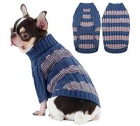 Hjumarayan Dog Jumper Small- Warm Winter Dog Jumper with Harness Hole, Stylish Striped Knitted Sweater, Stretchy Clothes Fit for Chihuahua, Jack Russell, Blue XS